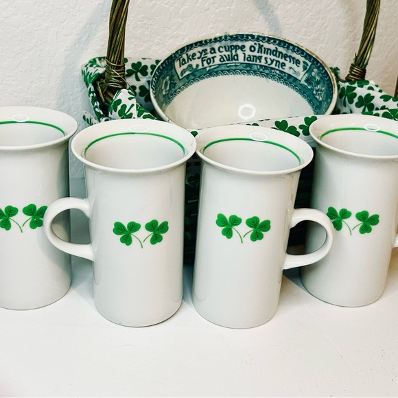 Vintage Irish Coffee set, porcelain transferware bowl, shamrock basket bundle - Picture 11 of 11
